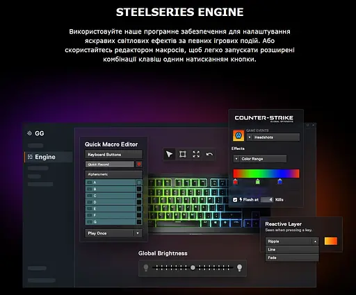 Клавіатура ігрова мембранна безшумна STEELSERIES APEX3 UA TKL RGB Whisper Quiet gaming switches - фото 12