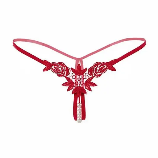 Стрінги 'Перлинки' з декором у вигляді намистин та квітів S/M Червоний K0573-2 - фото 1