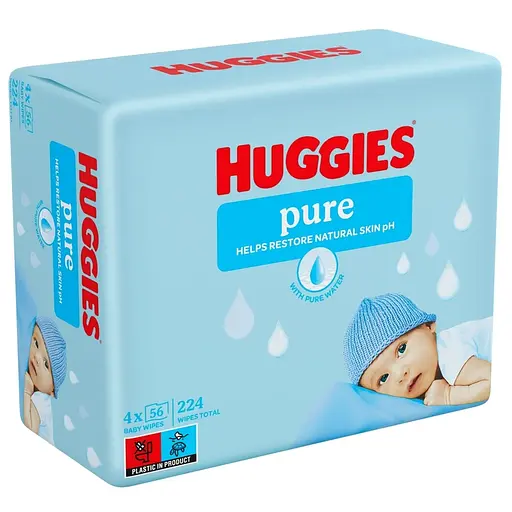 Уцінка. Вологі серветки Huggies Pure 224 шт. (4 x 56 шт.)
