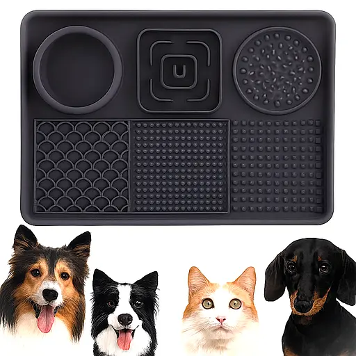 Миска-лизальний килимок для собак та котів для повільного годування ПУХНАСТЕ ЩАСТЯ сірий - фото 4