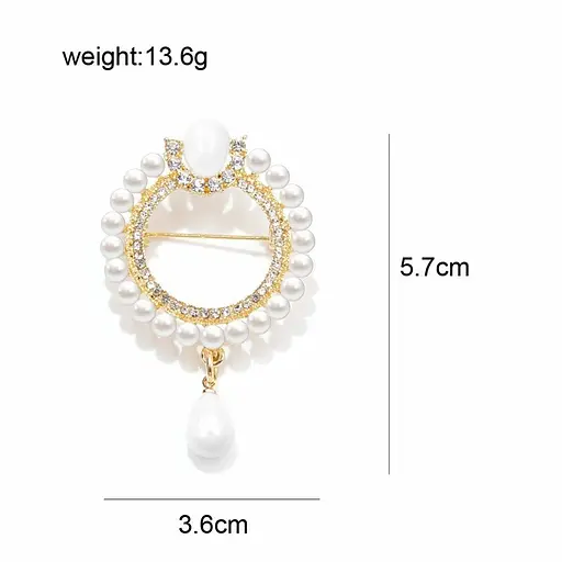 Витончена брошка з перлинами та камінцями для особливого образу декоративна жіноча прикраса на одяг Золотистий з білим - фото 2