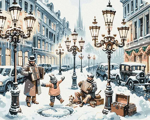 Картина за номерами на підрамнику Brushme Одного разу на засніженій вулиці