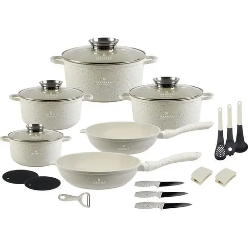 Набор кухонной посуды Edenberg EB-8185 литой алюминий 21 предмет с трехслойным мраморным покрытием Бежевый - фото 1