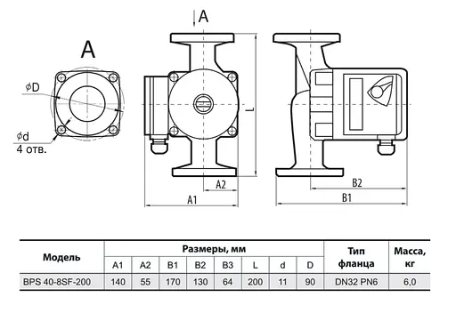 Циркуляционный насос NPO BPS 40-8SF-200 - фото 4