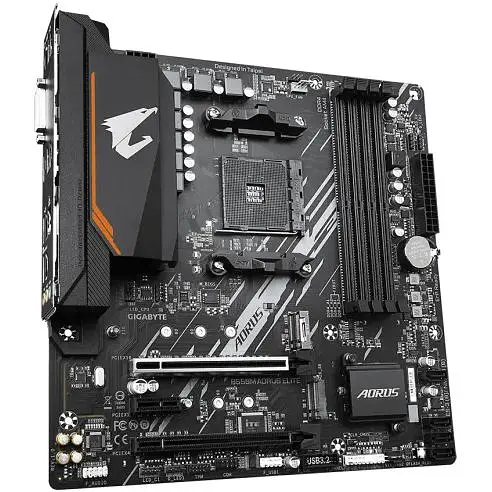Материнская плата Gigabyte AM4 (B550) B550M Aorus Elite, B550, 4xDDR4, CrossFireX, Int.Video(CPU), 4xSATA3, 2xM. 2, 1xPCI-E 16x 4.0, 1xPCI-E 16x 3.0, 1xPCI-E 1x 3.0, ALC887, GLan, 6xUSB3.2/6xUSB2.0, DVI-D/HDMI, MicroATX - фото 3