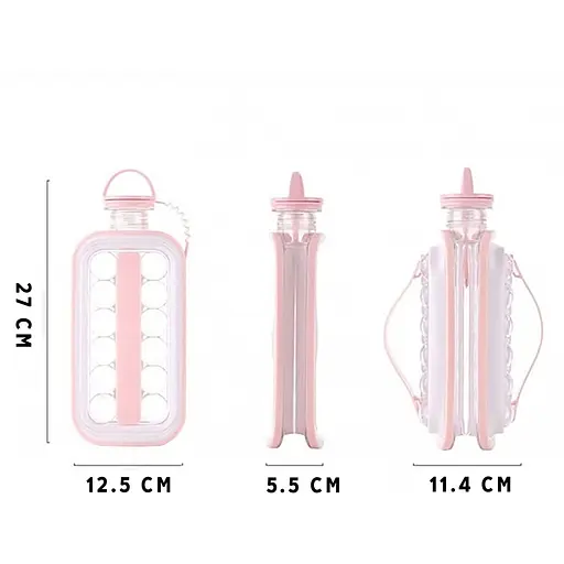 Форма для кубиков льда портативная силиконовая переносная бутылка на 17 шариков DIY ICE, Kitchen Master Розовый 86962 - фото 4