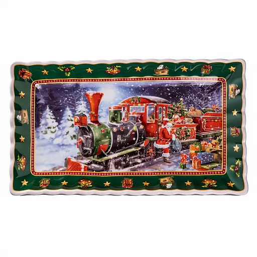 Блюдо сервірувальне новорічне для закусок Santa 30.5 × 17.5 × 2.5 см порцелянове Yiwu HP-SDHK-22 - фото 2