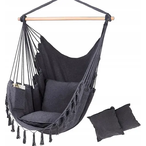 Подвесное кресло бразильский гамак Hanert BOHO Black - фото 1