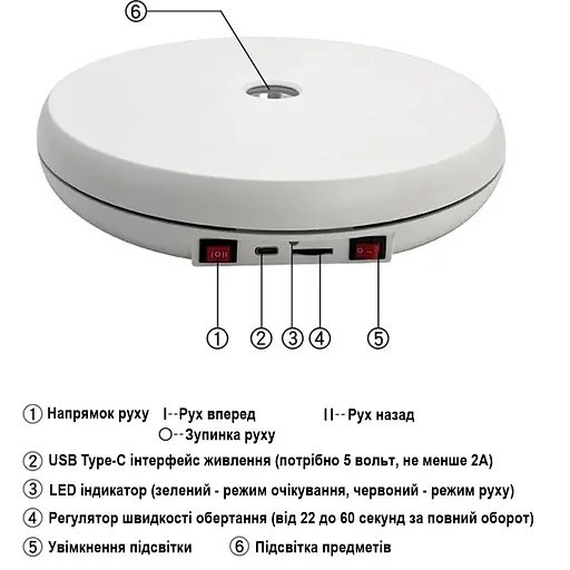 Автоматичний поворотний стіл з регулюванням швидкості обертання Heonyirry C250, діаметр 25 см, білий - фото 5