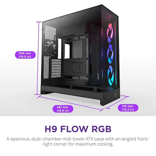 Корпус NZXT H9 Flow RGB Tempered Glass без БП Black (CM-H92FB-R1) - фото 7