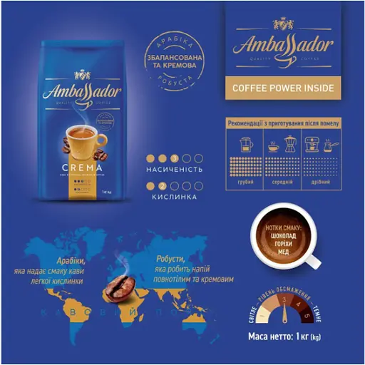 Кава в зернах Ambassador Crema 1 кг - фото 3