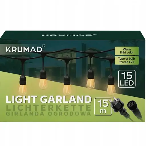 Гірлянда світлодіодна садова Krumad KMDW7 E27 15 м 15 лампочок - фото 3