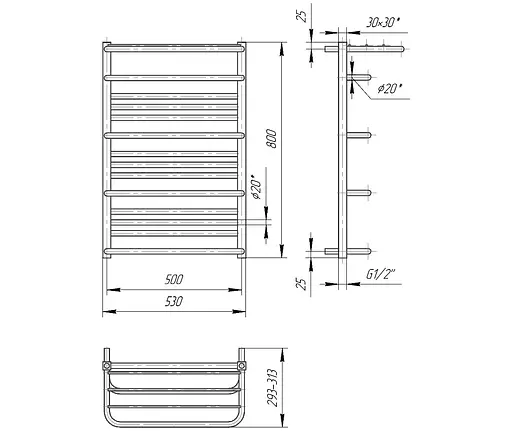 Водяной полотенцесушитель Mario Премиум Люксор 800x530/500, Хром - фото 2