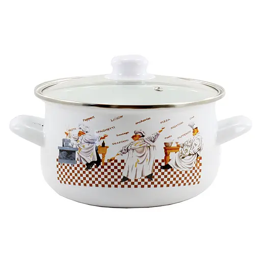 Кастрюля эмалированная с крышкой 2 л Ø 18.5 см черная, Interos Белый 86978 - фото 1