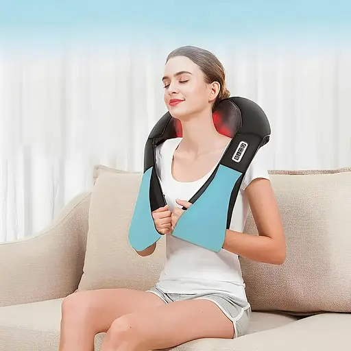 Массажер Shiatsu для тела спины поясницы шеи и плеч (Черный с голубым) - фото 10
