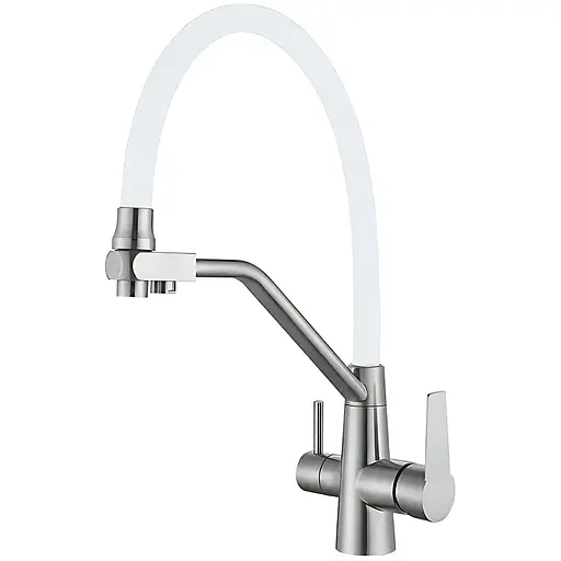 Змішувач для кухні на дві води з гнучким виливом Mixxus FUL-021 MI7017 Нержавіюча сталь - фото 1