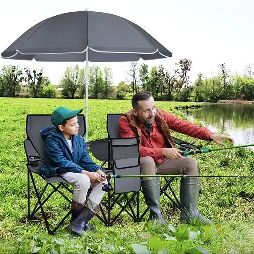 Комплект раскладных стульев Costway Parma с зонтиком серый - фото 4