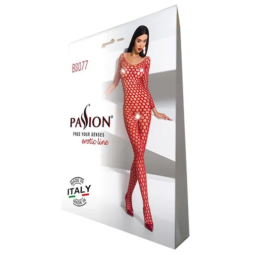 Бодистокинг с крупной сеткой Passion BS077 red One size - фото 5