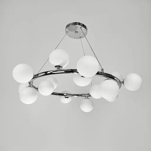 Кольцевая люстра в хромированном корпусе с белыми 15 плафонами Ø 75 см | Ст. SG 48/15 CH+WT | Line F - фото 1