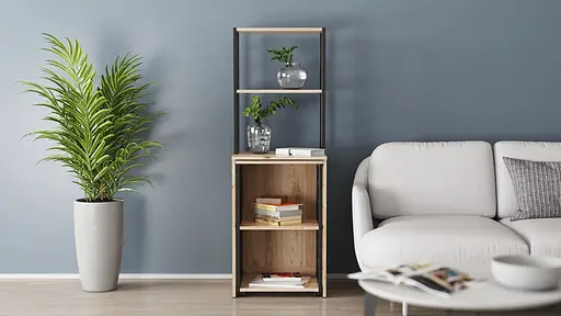 Стол-тумба трансформер Смарт 3/2 с этажеркой Ferrum-decor 1430x1450x600 Черный металл ДСП Дуб Сан-Марино 16 мм (FRD-105117) - фото 9