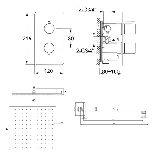 Душова система Kohlman Excelent 40 chrome з термостатом + BOX прихованого монтажу KPL-QW431HQ40, Хром - фото 2