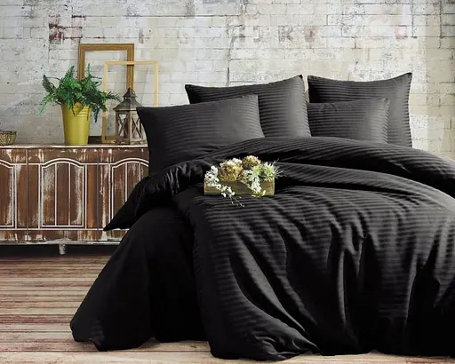 Постільна білизна Charlotte Black Сатин-Stripe / простирадло на резинці 180x200см Cotton Shine pbe0052117 - фото 1