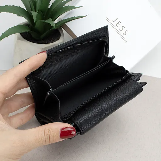 Жіночий шкіряний гаманець чорний Jess 375-2036-1 на кнопці - фото 6