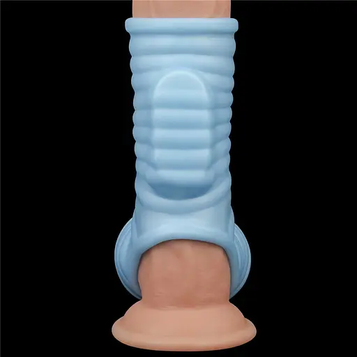 Насадка на пенис с вибрацией Lovetoy Knights Ring Vibrating Wave With Scrotum Sleeve 14.4 см голубой - фото 4