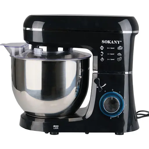 Стационарный миксер тестомес Sokany SK-275 с металлической чашей планетарное вращение 8л 1800Вт Черный - фото 1