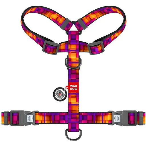 Шлея для собак Waudog Nylon анатомічна H-подібна з QR-паспортом, малюнок "Куби 3Д", пластиковий фастекс, M - фото 2