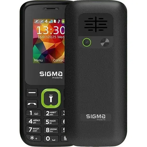 Мобильный телефон Sigma mobile X-style 171 Mini, черный-зеленый, 2 Mini-SIM + Micro-SIM, дисплей 1.77" цветной (128x160) - фото 1