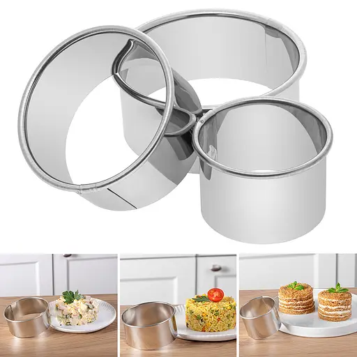 Набір круглих форм для оформлення салатів та висічки тіста для пельменів вареників Ø 9/7.5/6 см (3 шт.), Kitchette Сріблястий 85156 - фото 1