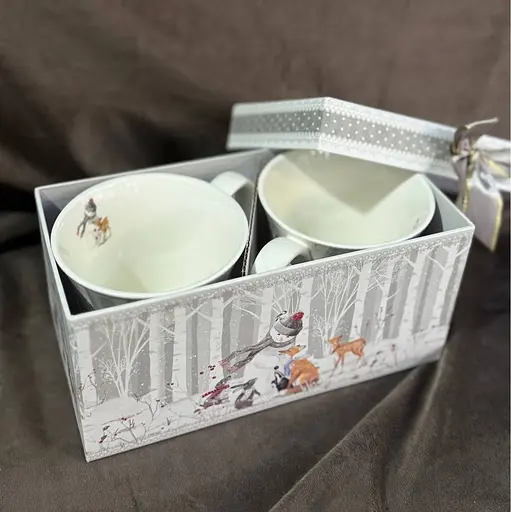 Чайный набор 2 чашки R36266 Друзья Снеговика керамика в подарочной упаковке 280 мл Белая - фото 4