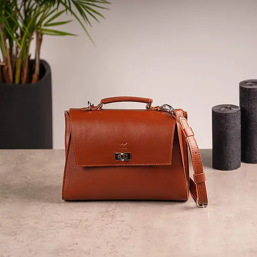 Жіноча шкіряна сумка Classic світло-коричнева - фото 7