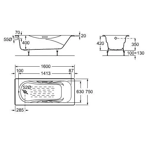 Ванна чавунна Roca Malbu 160x75 A23107000R - фото 2