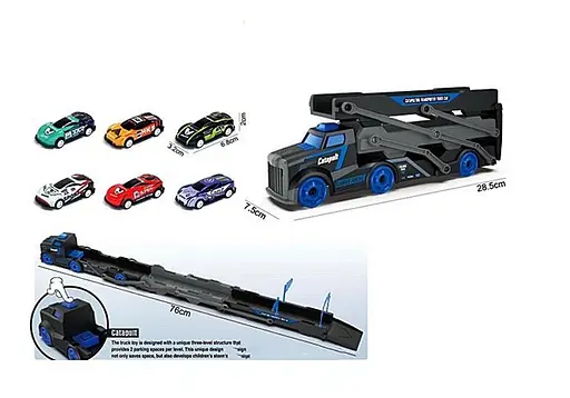 Набор игровой трейлер трансформер колесо трек 6 металлических машин Желтый - фото 4