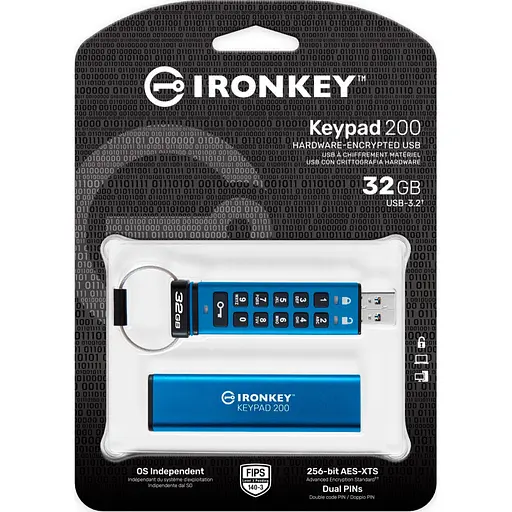 USB флеш накопитель Kingston 32 ГБ IronKey Keypad 200 AES-256 Encrypted Blue USB 3.2 (IKKP200/32 ГБ) - фото 6