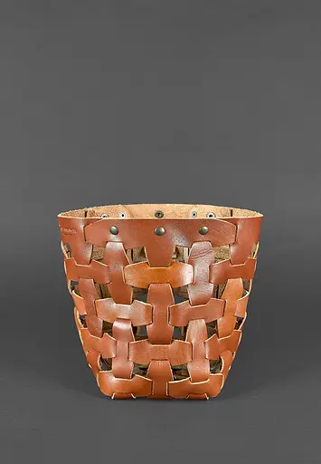 Шкіряна плетена жіноча сумка Пазл M світло-коричнева Krast - фото 3