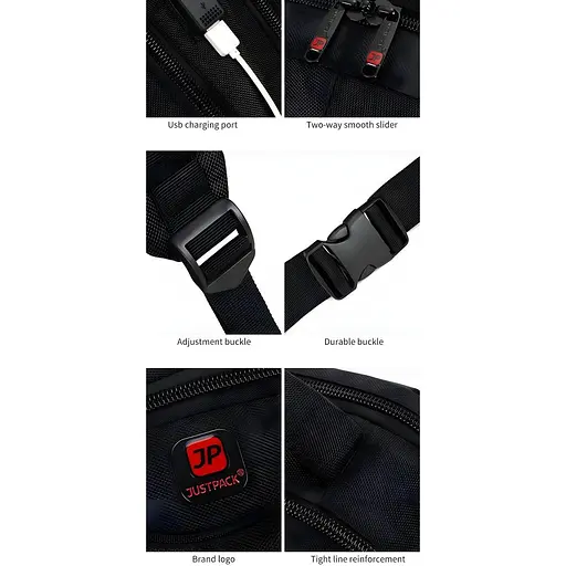 Универсальный городской рюкзак Justpack с USB зарядкой 32x19x50 см черный (8805) - фото 3