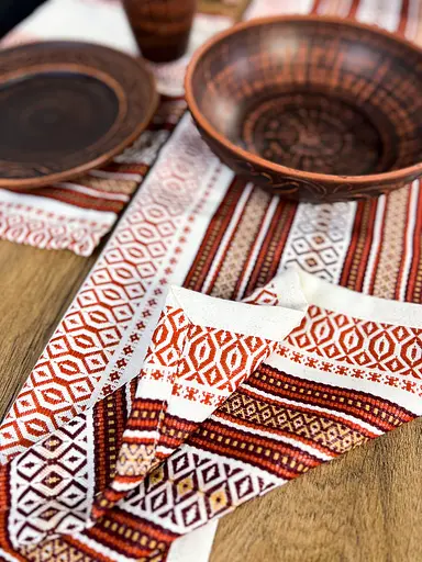 Льняная салфетка с украинским орнаментом Луч 30х40 см 6 шт. Красный - фото 6