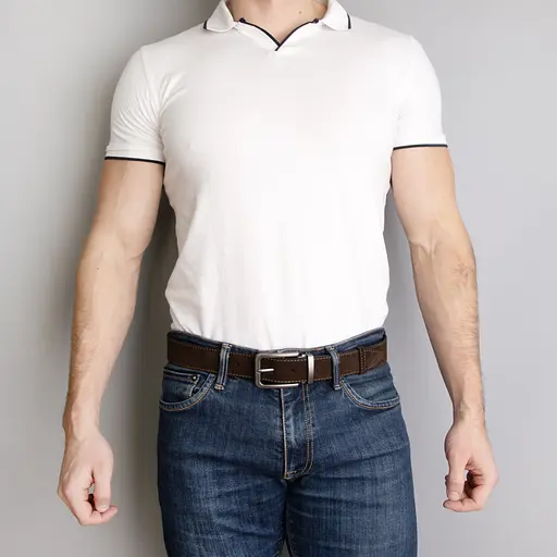 Ремень мужской замшевый со строчкой НС-3423 (120 см)  коричневый - фото 4