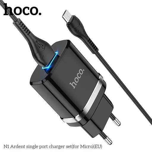 Зарядное устройство и кабель Hoco Micro USB cable Ardent charger set N1 1USB черные - фото 7