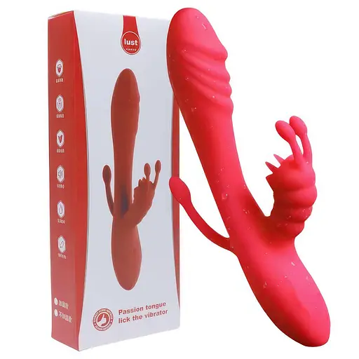 Вибратор с подогревом силиконовый Кролик Rebbit 3в1 12 режимов вибрации 22 см красный - фото 1