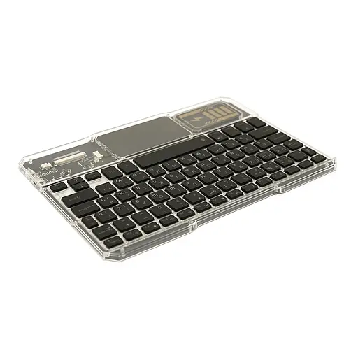 Клавіатура бездротова Voltronic YT-K333, розкладна, 78 клавіш, Touchpad, (Eng/Pyc), 2.4G, вбудований акумулятор, 245x165mm, Black/Transparent, Box - фото 4