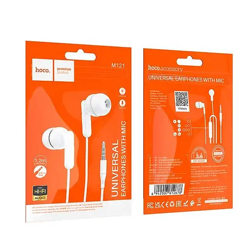 Дротові навушники Hoco M121 Bright universal earphones with microphone, 3.5mm, 1.2m, white - фото 4