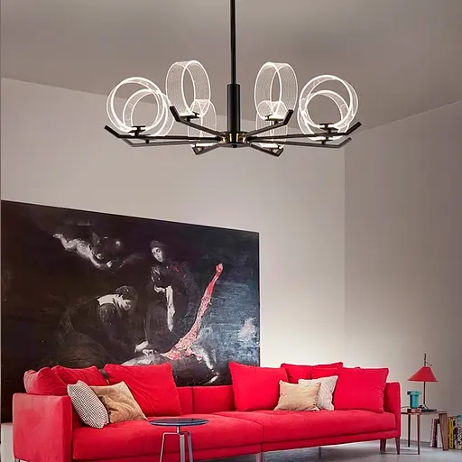 Люстра дизайнерская с акриловыми кругами на 3 режима освещения Line.F J 1828/8 - фото 1