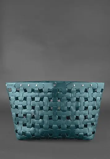 Шкіряна плетена жіноча сумка Пазл Xl зелена Krast - фото 3