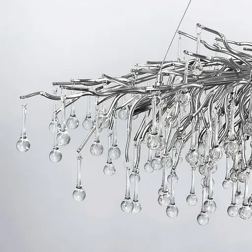Люстра срібна видовжена із кришталевими крапельками 100х50 см | Line F | Арт. 705L-1000 CH+CL - фото 3