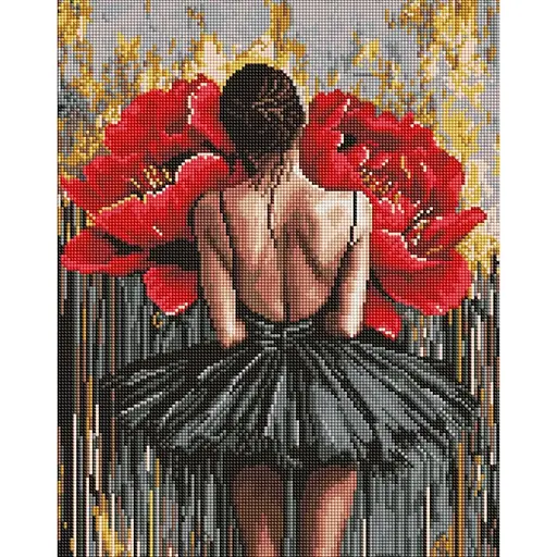 Алмазная мозаика Балерина с красными пионами AMO8356, 40х50 см