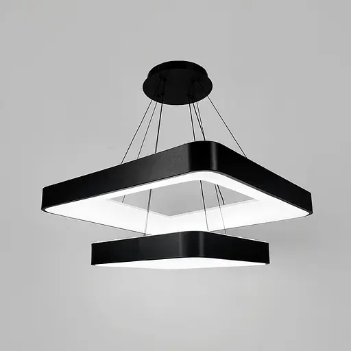 Двоярусна підвісна LED люстра в чорному квадратному корпусі 58 та 38 см | Line F | Арт. MJ312-600+400 BK - фото 5